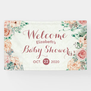 Baby Shower Elegant Chic Pink Watercolor Floral Banner