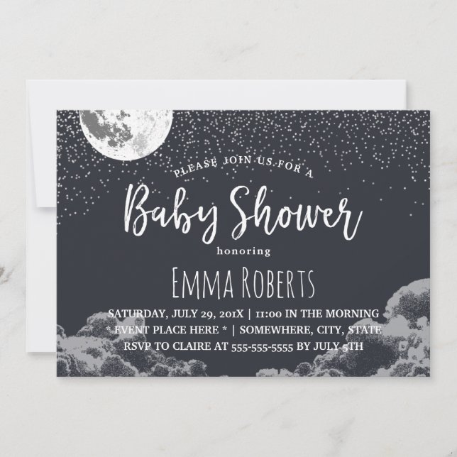 Baby Shower Elegant Moon & Stars Night Invitation (Front)