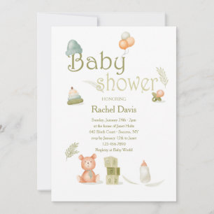Baby Shower Elements in Watercolor Invitation