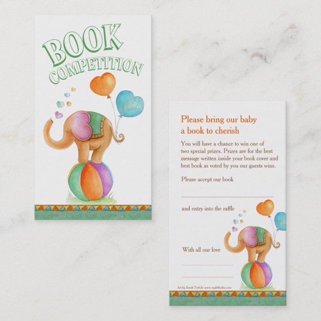 Baby shower elephant art book competition cards (Front/Back)