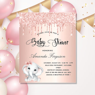 Baby Shower elephant blush rose girl invitation