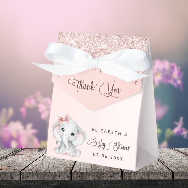 Baby Shower elephant blush rose glitter thank you Favour Box (Creator Uploaded)