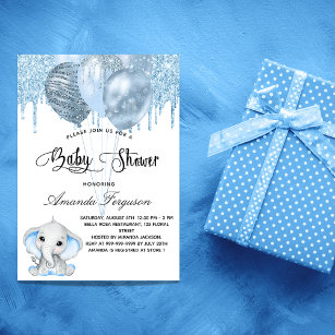 Baby Shower elephant boy blue balloons luxury Invitation