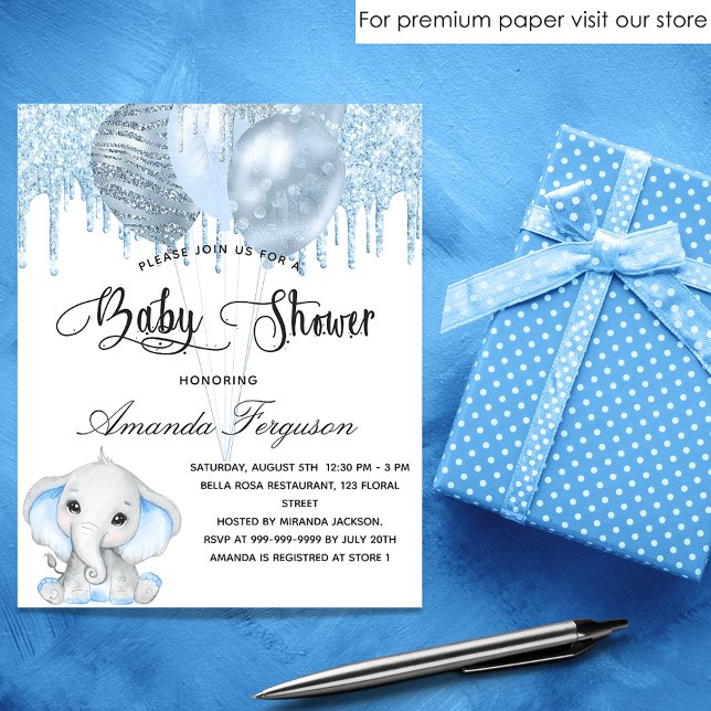 Baby Shower elephant boy blue budget invitation Flyer (Creator Uploaded)