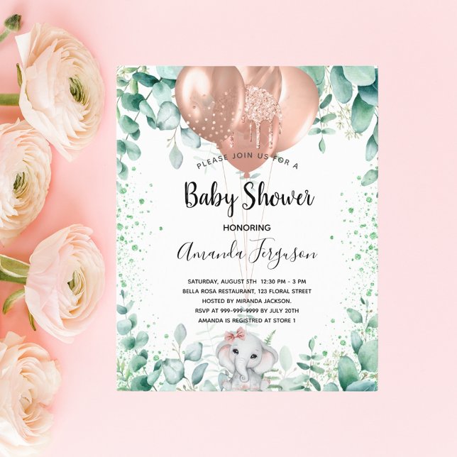 Baby Shower elephant eucalyptus budget invitation Flyer (Creator Uploaded)
