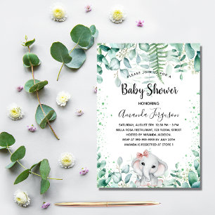 Baby Shower elephant eucalyptus greenery girl Invitation