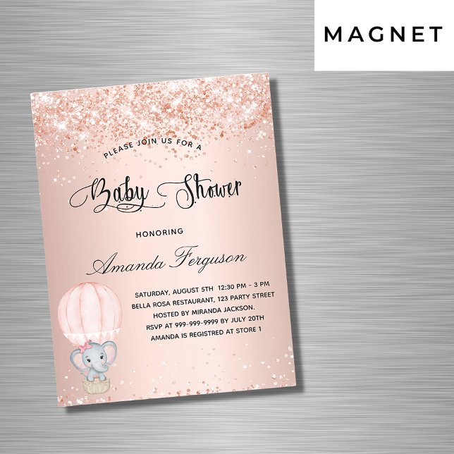 Baby Shower elephant girl hot air balloon luxury Magnetic Invitation (Creator Uploaded)