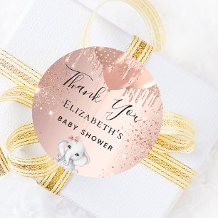 Baby Shower elephant girl rose gold glitter thanks Classic Round Sticker