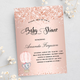 Baby Shower elephant girl rose hot air balloon Invitation Postcard
