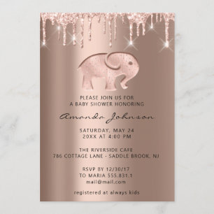 Baby Shower Elephant Glitter Rose Drip Boy Girl Invitation