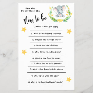 Baby Shower Elephant How well you know the card