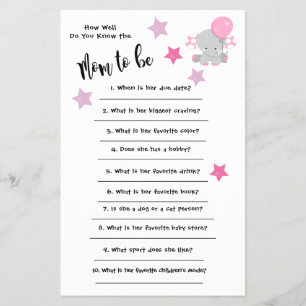 Baby Shower Elephant How well you know the card