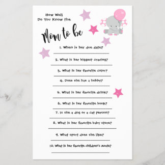 Baby Shower Elephant How well you know the card