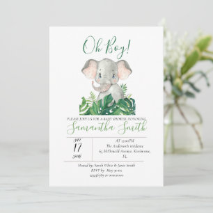 Baby Shower Elephant Jungle Green Invitation