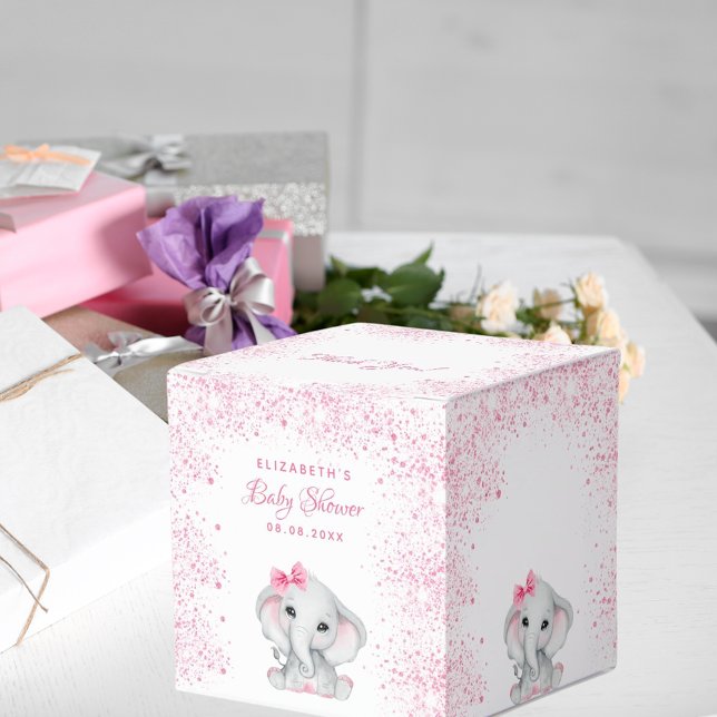 Baby Shower elephant pink glitter girl Favour Box (Creator Uploaded)