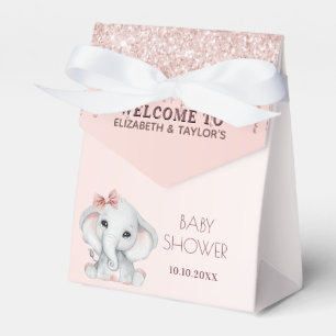 Baby Shower elephant rose gold blush pink glitter Favour Box