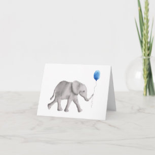 Baby Shower Elephant Thank You Cards, Blue Card