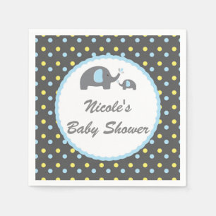 Baby Shower Elephants Blue Grey & Yellow Napkin