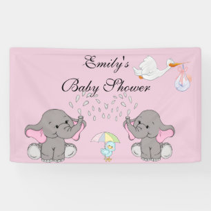 Baby Shower, Elephants, BlueBird and Stork, Custom Banner