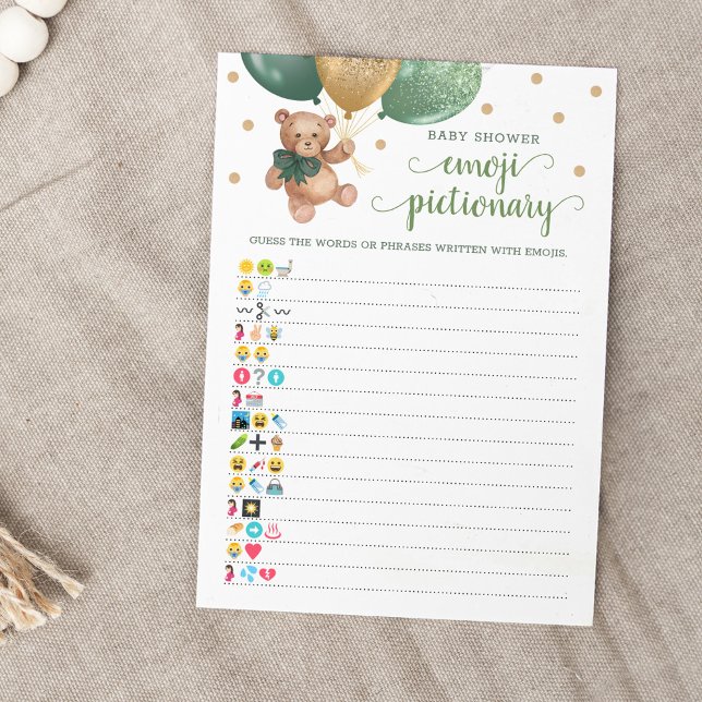 Baby Shower Emoji Pictionary Game Teddy Bear Card (Creator Uploaded)