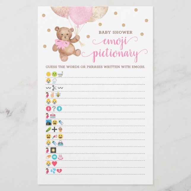 Baby Shower Emoji Pictionary Game Teddy Bear Theme (Front)