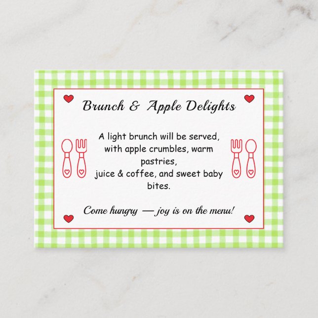 Baby Shower Enclosure Card – Brunch menu (Front)