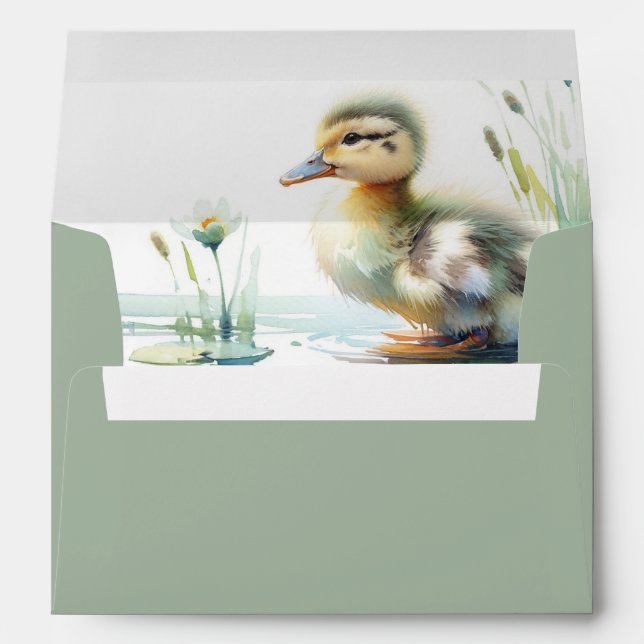 Baby Shower Envelopes Cute Duckling Sage Green (Back (Bottom))