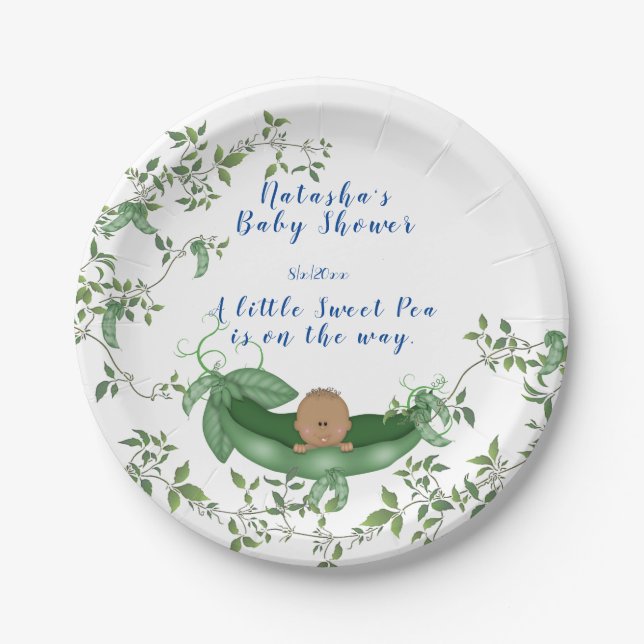 Baby Shower Ethnic, Pea Pod, Sweet Pea Vines Paper Plate (Front)