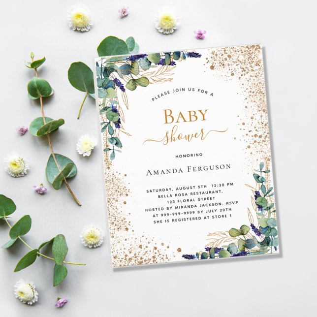 Baby Shower eucalyptus glitter budget invitation Flyer (Creator Uploaded)