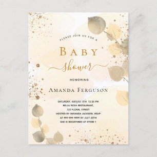 Baby Shower eucalyptus glitter golden fall Invitation Postcard