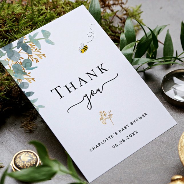 Baby Shower eucalyptus greenery bee  thank you Postcard (Creator Uploaded)
