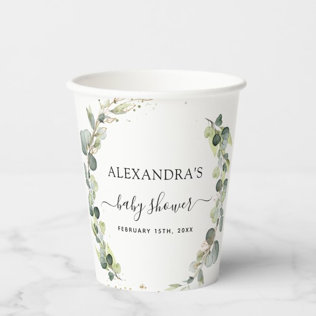 Baby Shower Eucalyptus Greenery Boho Paper Cups (Front)