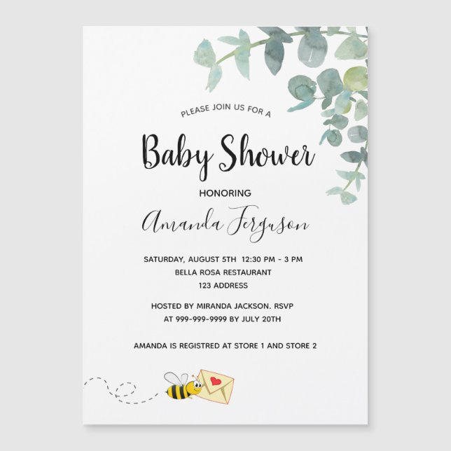 Baby Shower eucalyptus greenery cute bee (Front)
