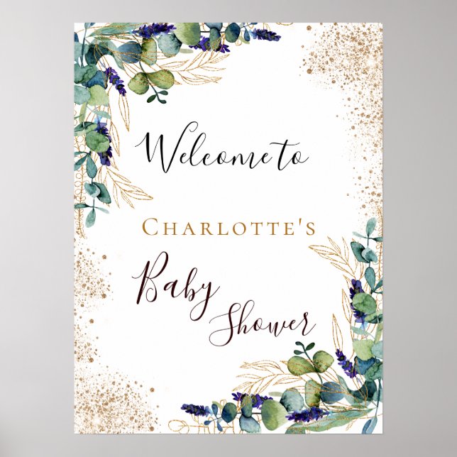 Baby Shower eucalyptus greenery elegant welcome Poster (Front)