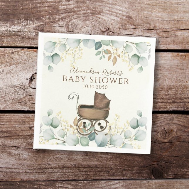 Baby Shower Eucalyptus Leaves Elegant Botanical Napkin (Creator Uploaded)