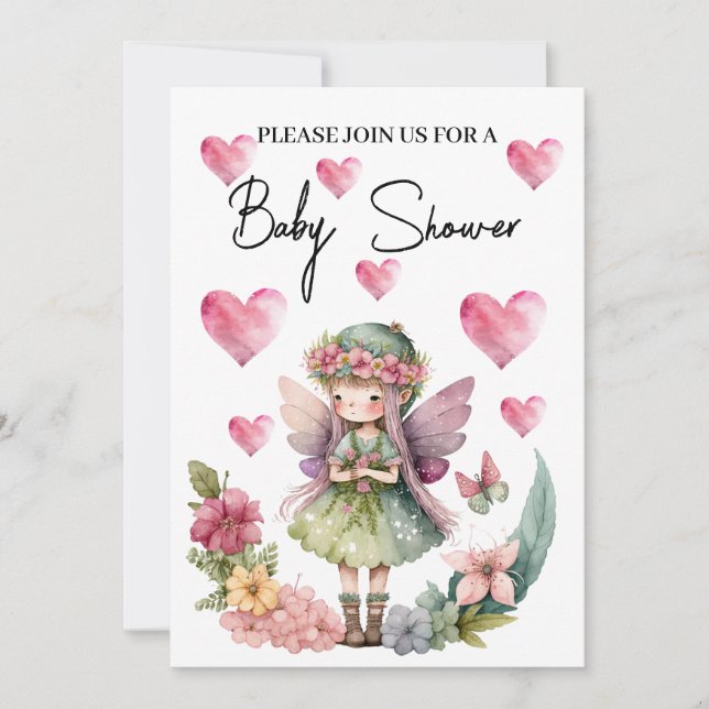 Baby shower fairy with floral wreath Invitation (Front)
