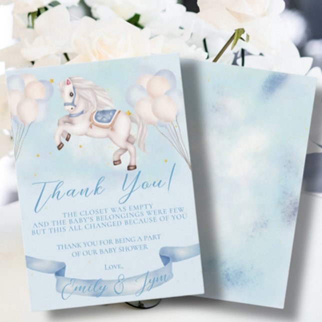 Baby Shower Fairytale Pony Stars Blue Balloons Enclosure Card (Creator Uploaded)