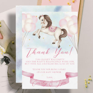 Baby Shower Fairytale Pony Stars pink Balloons Enclosure Card