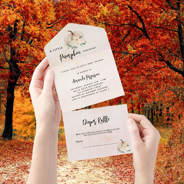 Baby Shower fall in love pumpkin diaper raffle All In One Invitation (Creator Uploaded)