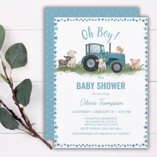 Baby Shower Farm Animals Tractor Boy Invitation