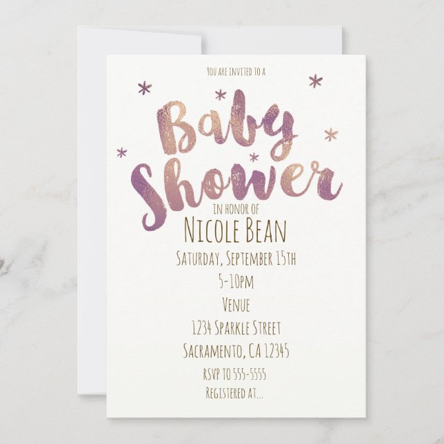 Baby Shower Faux Gold Bronze Invitations (Front)
