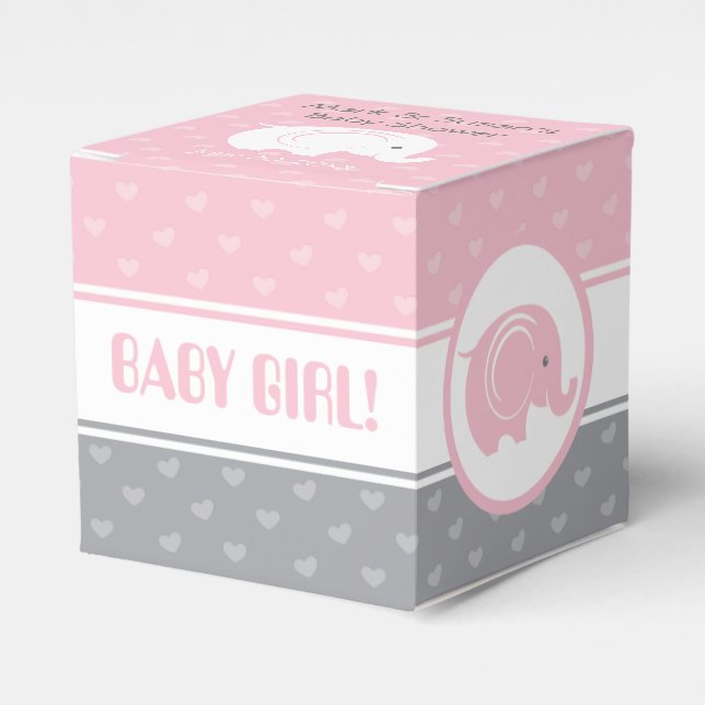 Baby Shower Favor Box with Elephant 2" x 2" - Girl (Front Side)