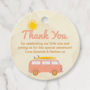 Baby Shower Favor Tags Retro Surf Pink & Yellow