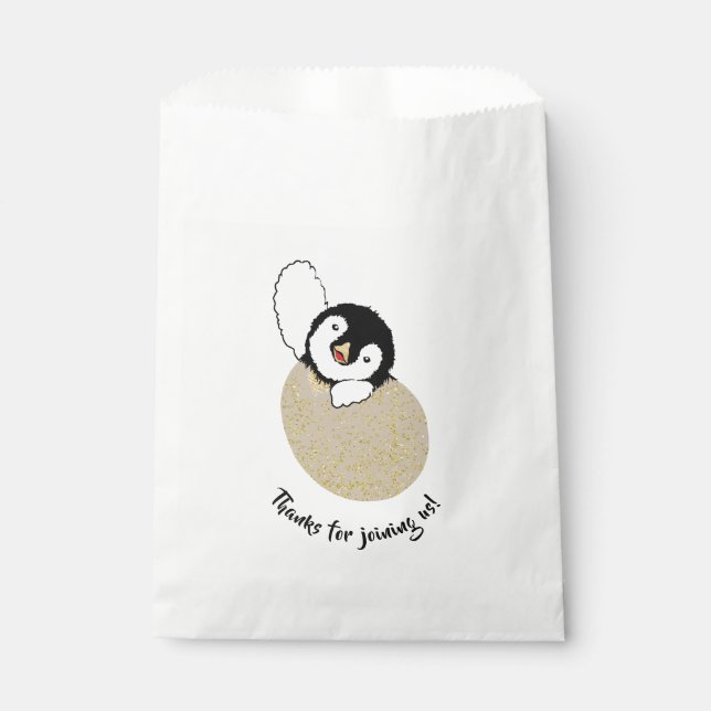 Baby Shower Favour Bag, Gold, Baby Penguin Favour Bags (Front)