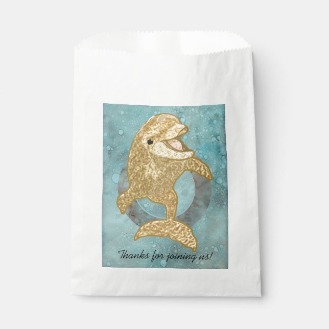 Baby Shower Favour Bag, Gold Dolphin Baby & Mummy Favour Bags (Front)