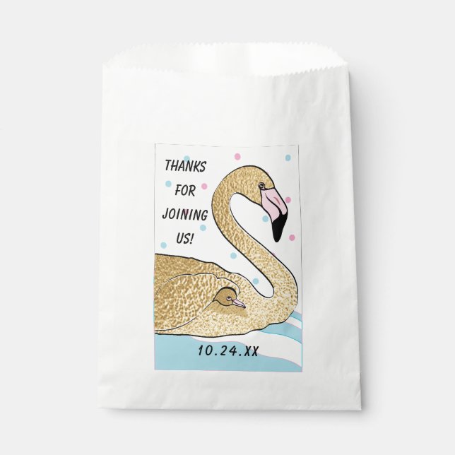 Baby Shower Favour Bag, Gold Flamingo Baby & Mummy Bags (Front)