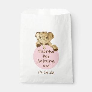 Baby Shower Favour Bag, Gold Pink Elephant Favour Bags