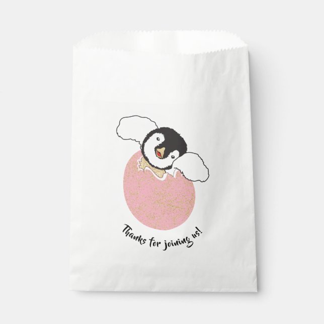 Baby Shower Favour Bag, Pink, Baby Penguin Bags (Front)