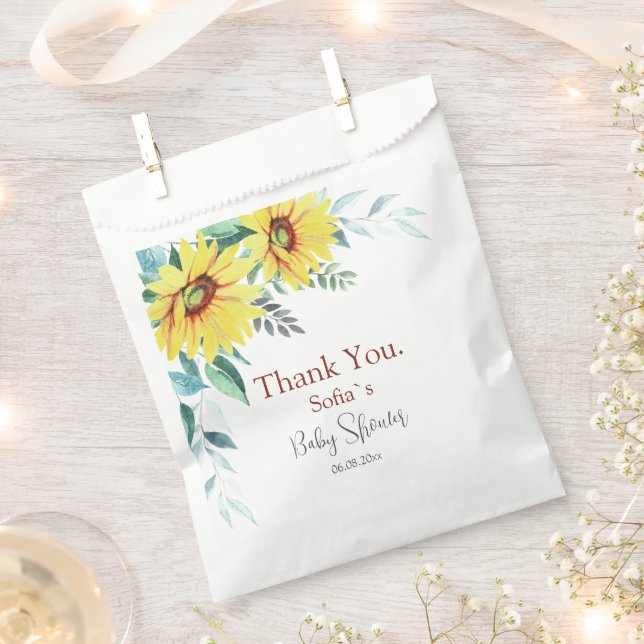 Baby Shower Favour Bags with watercolor sunflowers (Clipped)