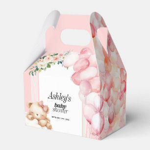 Baby Shower Favour Box, Pink Bear and Balloons Box